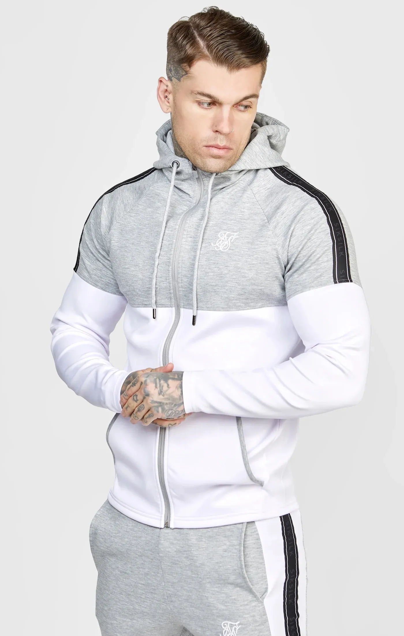 Grey Marl Zip Through Hoodie And Jogger Tracksuit Set