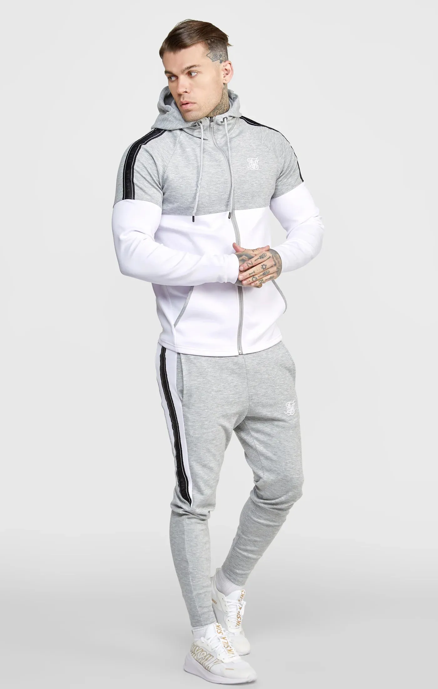Grey Marl Zip Through Hoodie And Jogger Tracksuit Set