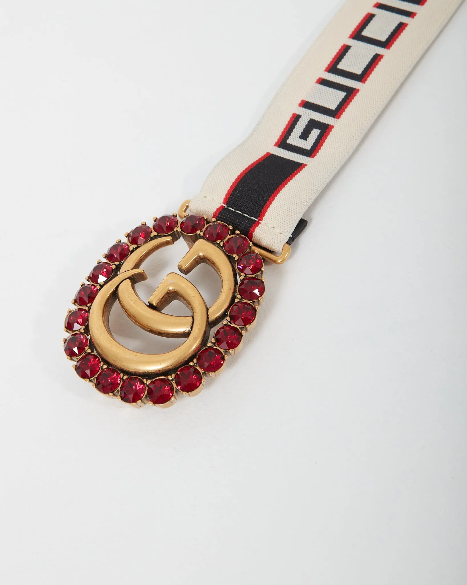 Gucci Crystal Marmont Elastic Band Logo Web Belt - 90/36