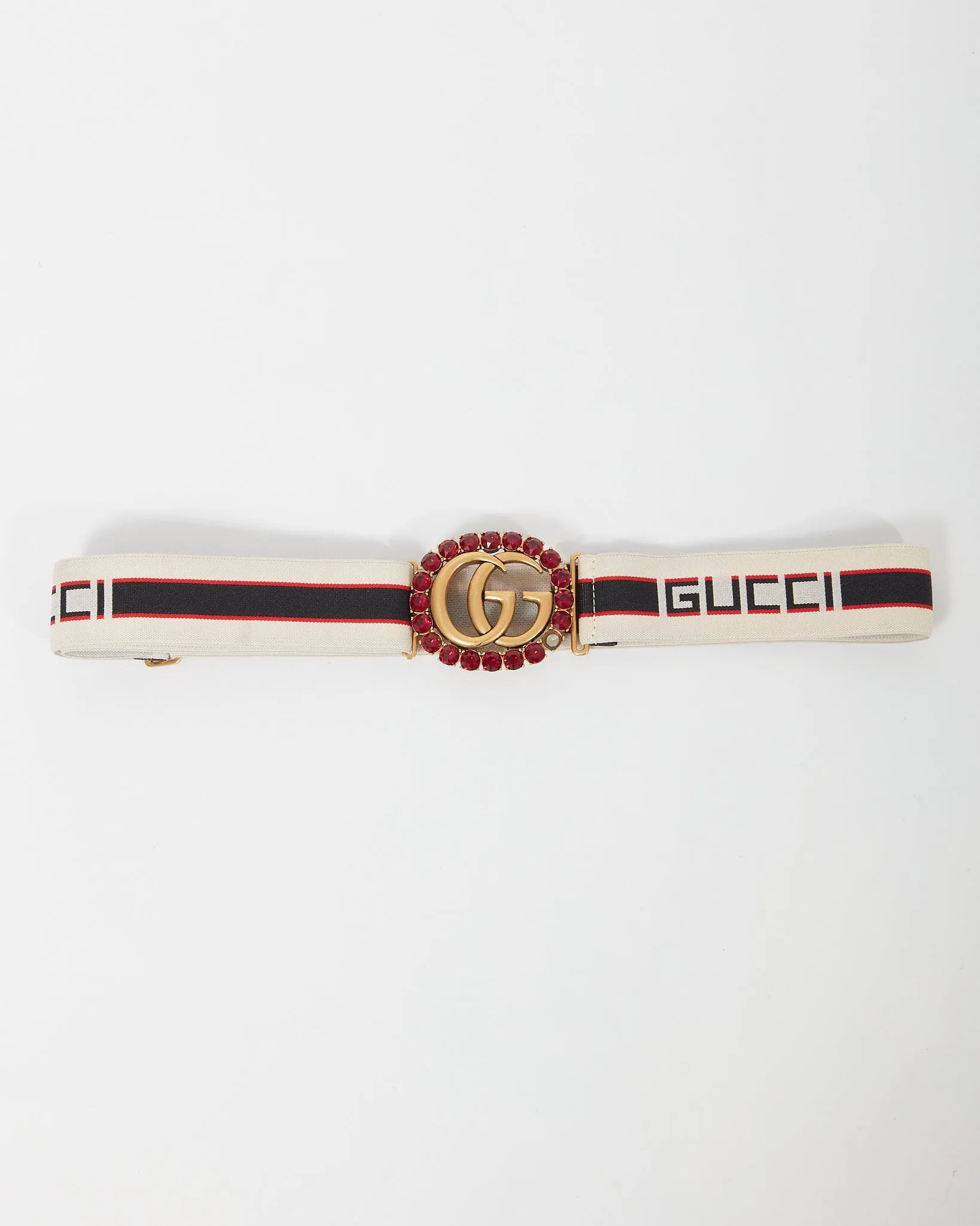 Gucci Crystal Marmont Elastic Band Logo Web Belt - 90/36