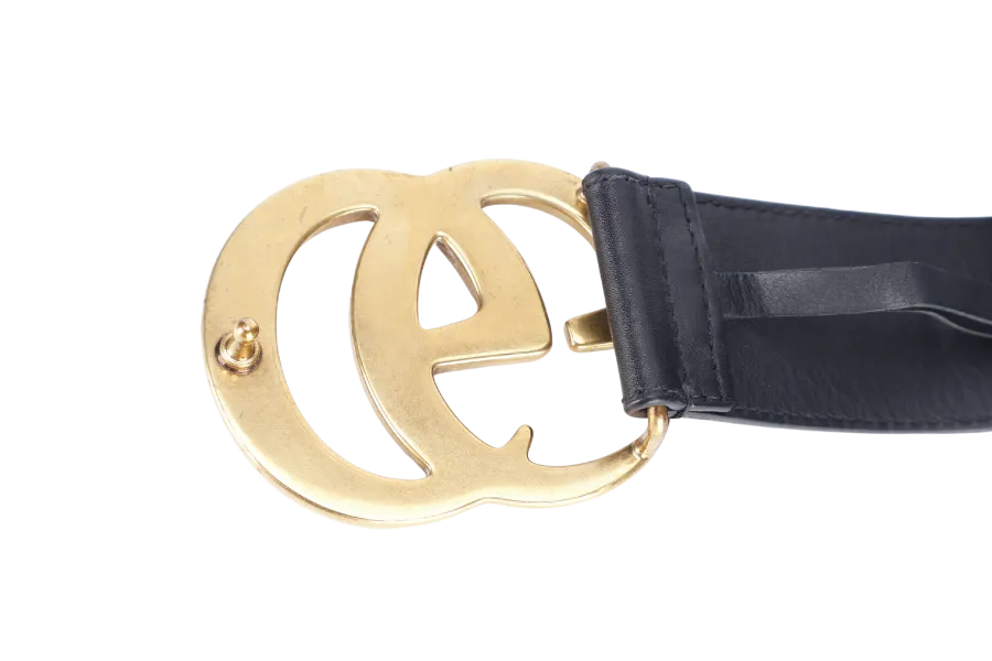 GUCCI GG MARMONT BLACK LEATHER BELT GOLD HARDWARE WITH DUST COVER