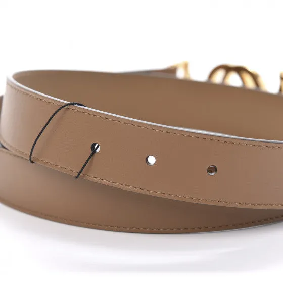Gucci Leather Belt with Interlocking GG Horse bit Buckle in Taupe Brown