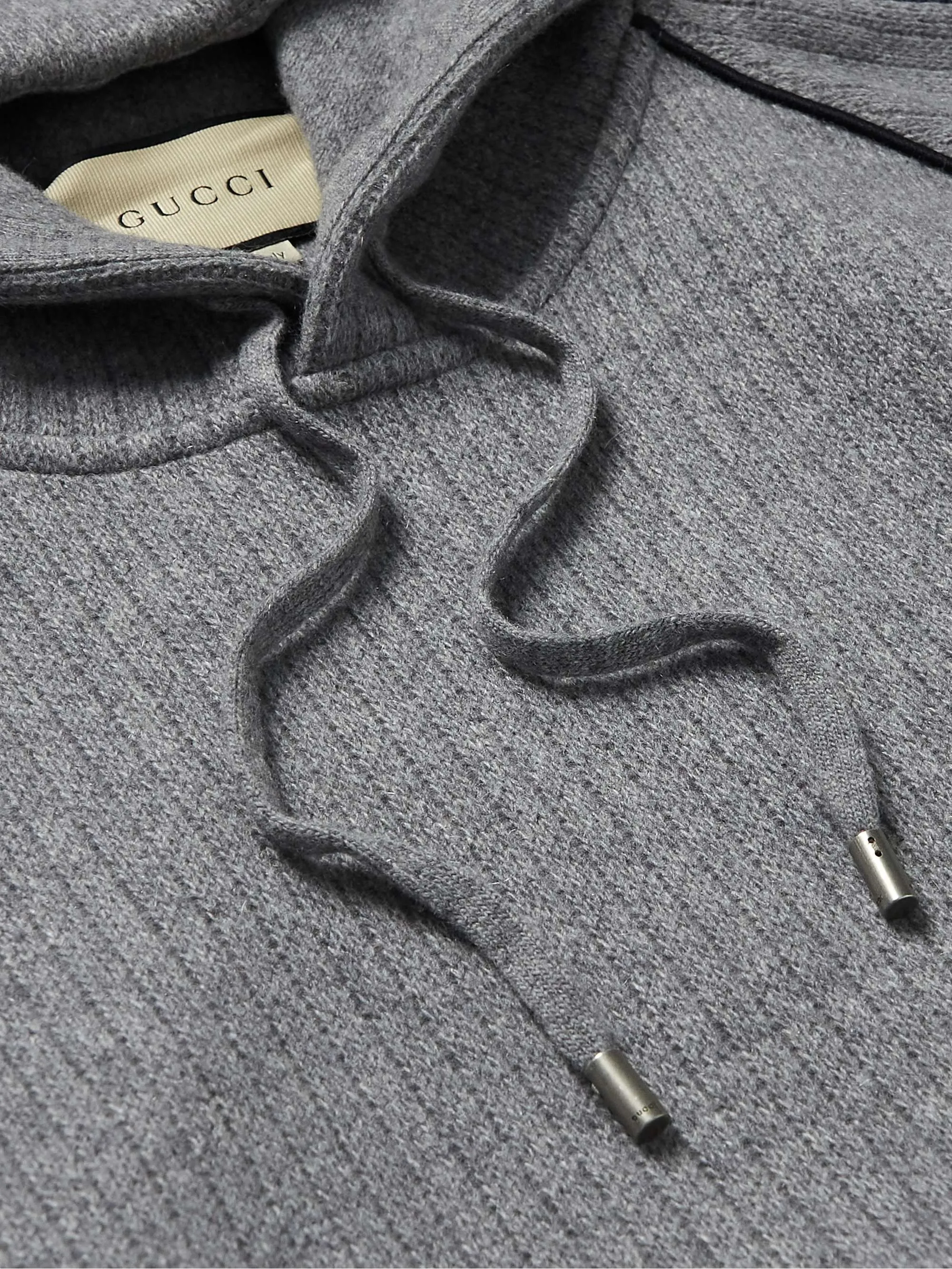 GUCCI Webbing-Trimmed Ribbed Wool and Cashmere-Blend Hoodie