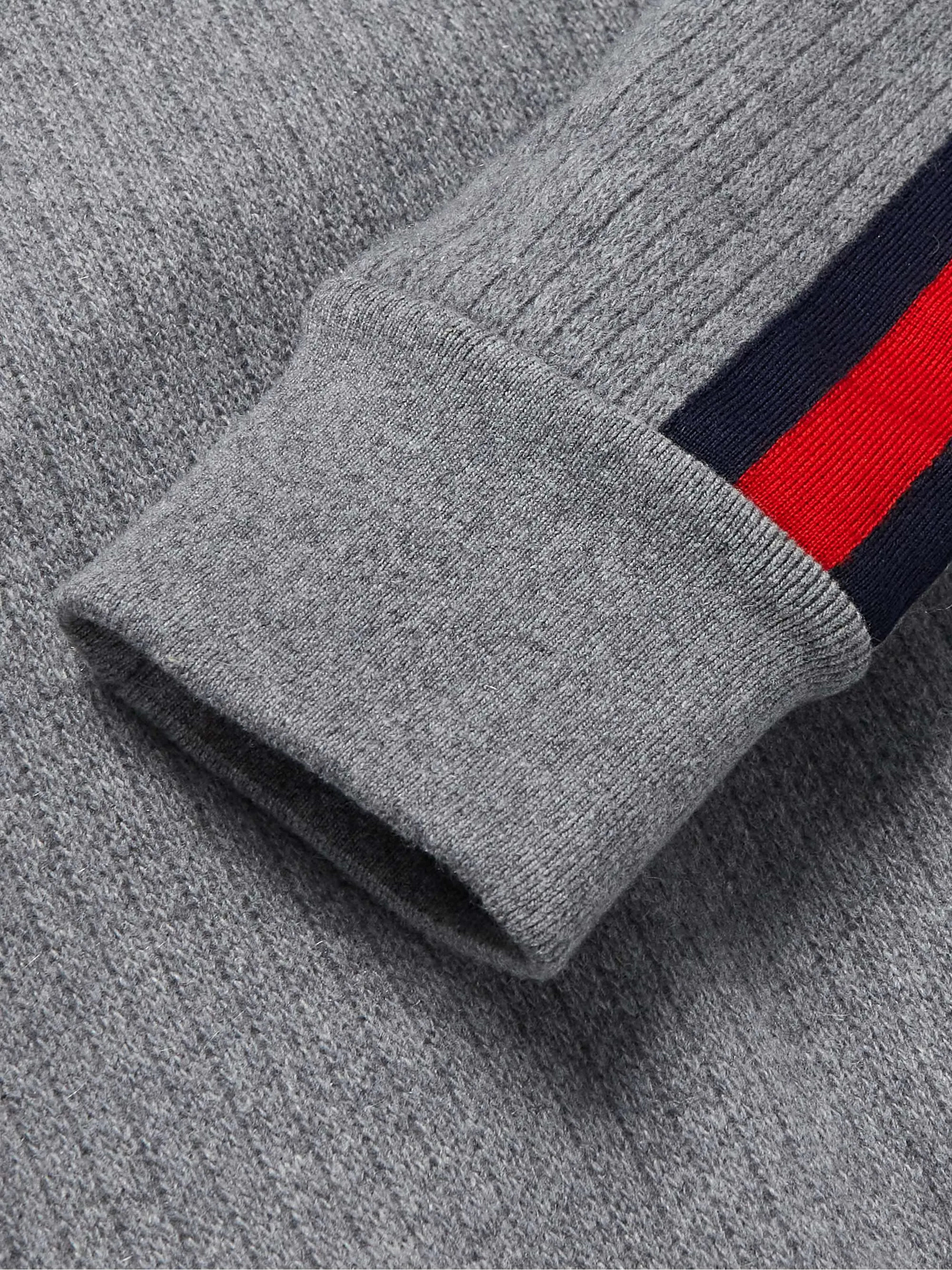 GUCCI Webbing-Trimmed Ribbed Wool and Cashmere-Blend Hoodie