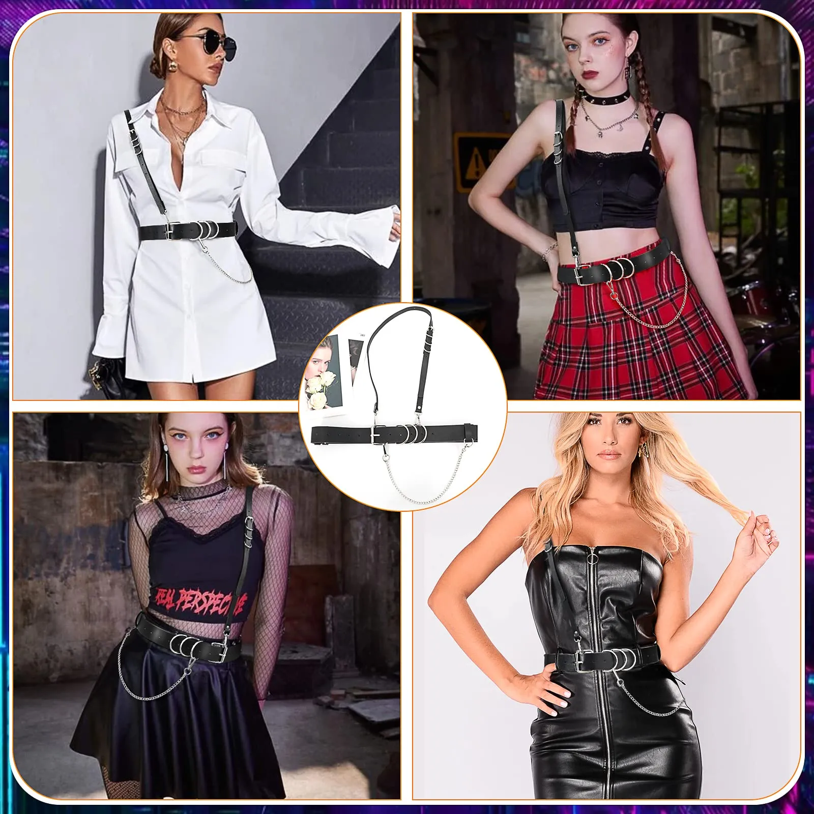 Halloween Punk Waist Belts for Women Harness Belt Fashion Body Belt Punk Chest Belt with Chains Adjustable Waist Belts for Women Girl