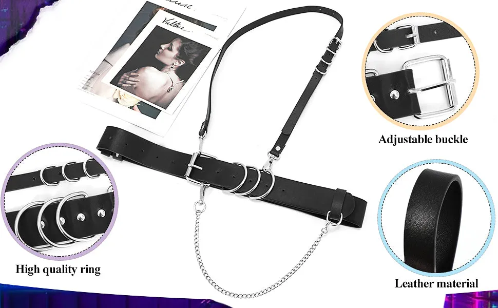 Halloween Punk Waist Belts for Women Harness Belt Fashion Body Belt Punk Chest Belt with Chains Adjustable Waist Belts for Women Girl