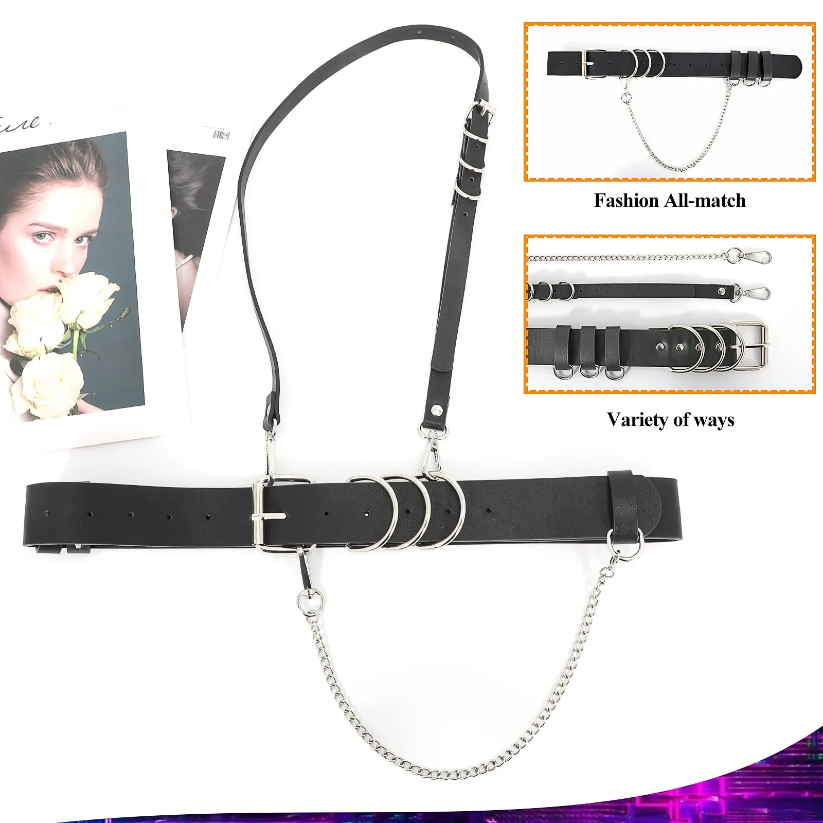 Halloween Punk Waist Belts for Women Harness Belt Fashion Body Belt Punk Chest Belt with Chains Adjustable Waist Belts for Women Girl