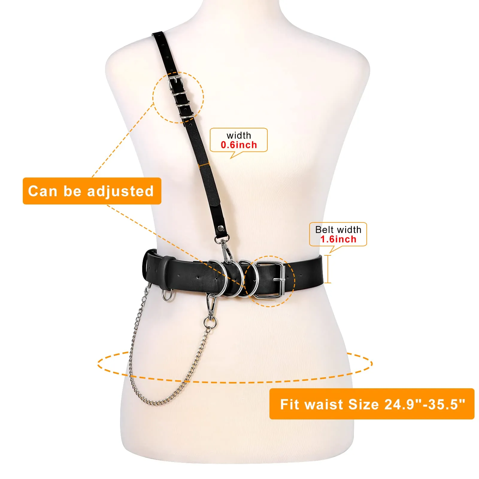 Halloween Punk Waist Belts for Women Harness Belt Fashion Body Belt Punk Chest Belt with Chains Adjustable Waist Belts for Women Girl