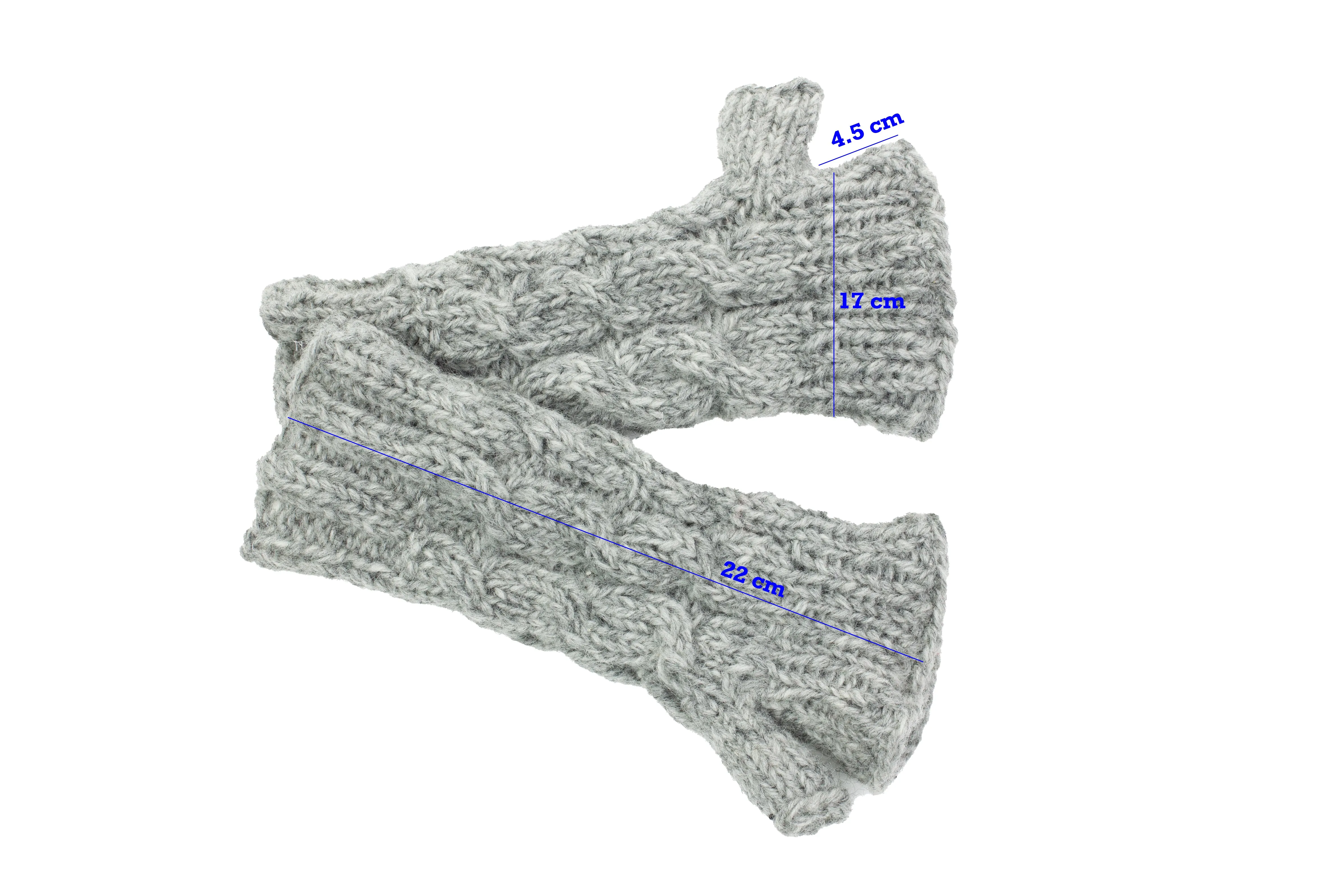 Hand Knitted Woolen Long Forearm Half Finger Glove-Gray