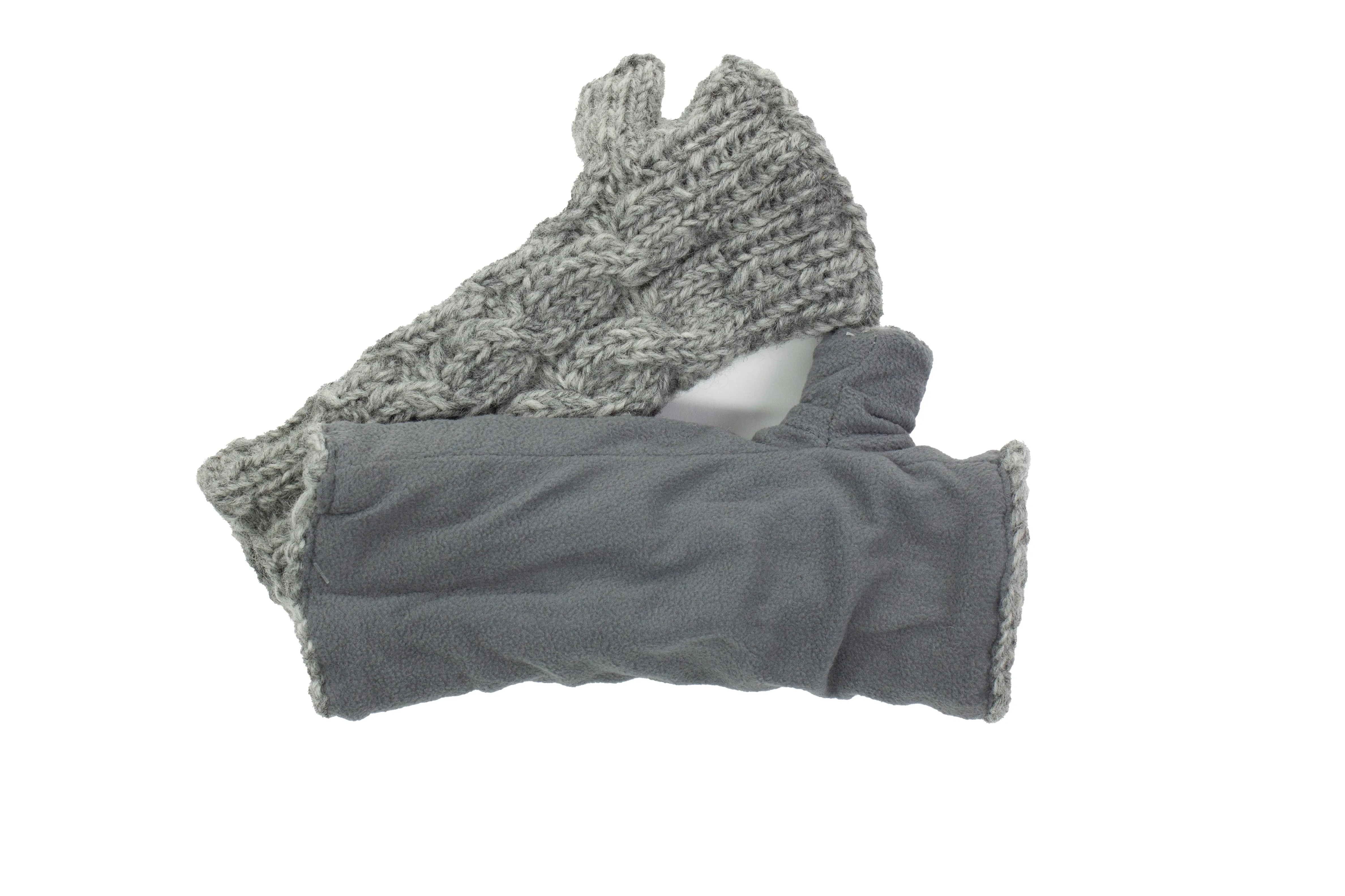 Hand Knitted Woolen Long Forearm Half Finger Glove-Gray