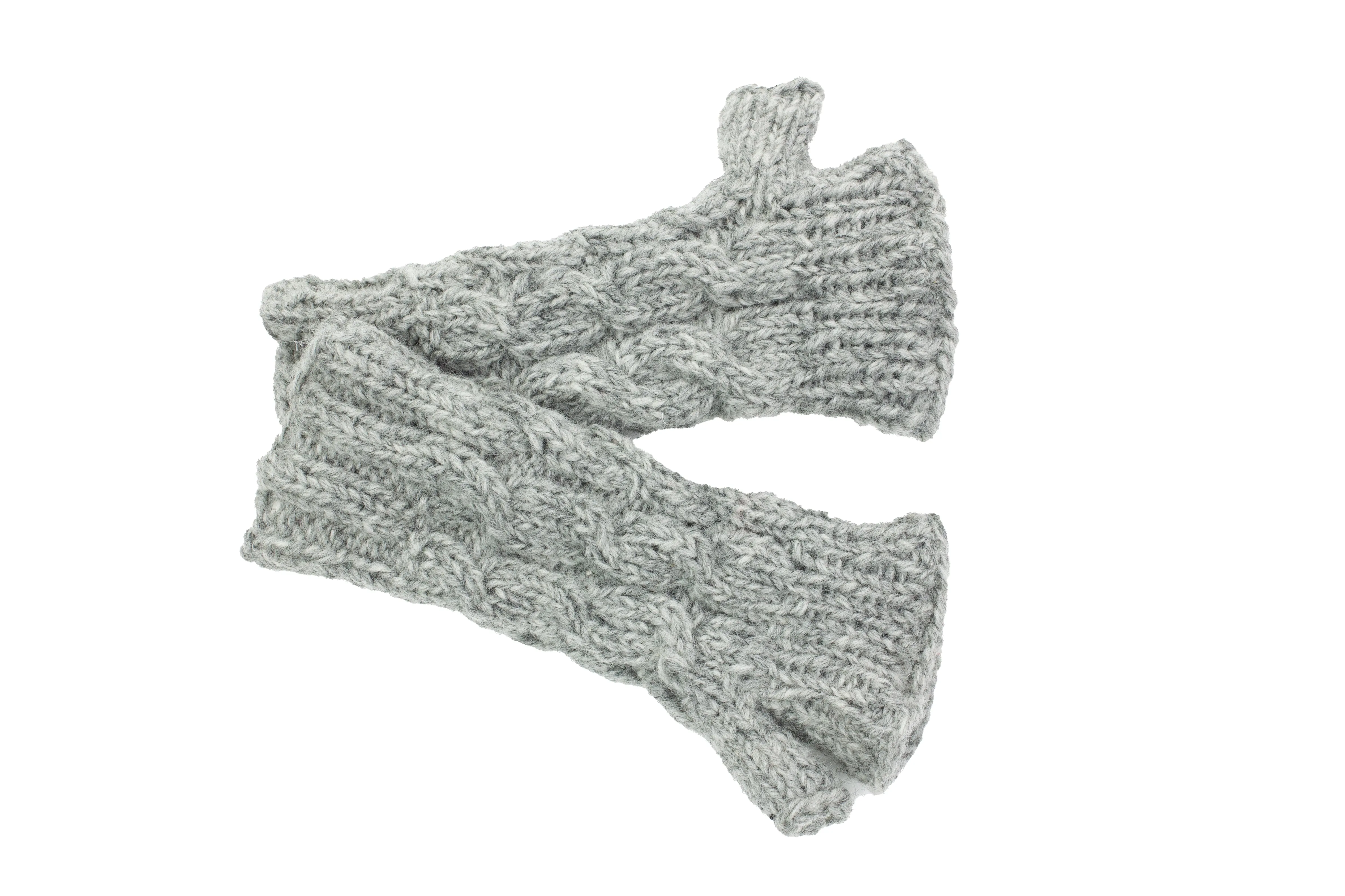 Hand Knitted Woolen Long Forearm Half Finger Glove-Gray