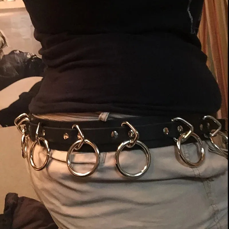 Handmade Punk Gothic Leather Waist Belt: Unisex Steampunk Style with Metal Circles