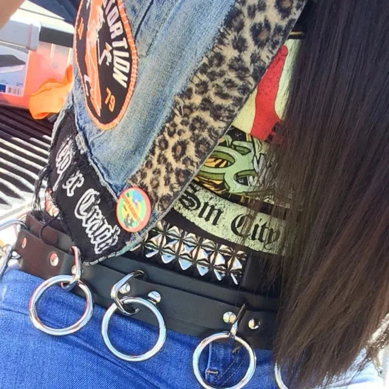 Handmade Punk Gothic Leather Waist Belt: Unisex Steampunk Style with Metal Circles