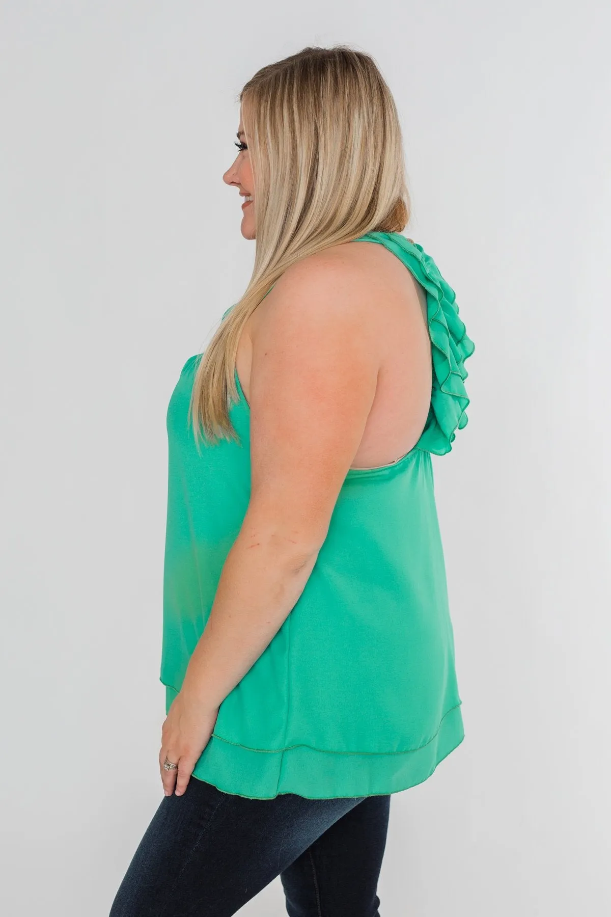 Happy Days Racerback Ruffle Tank Top- Teal
