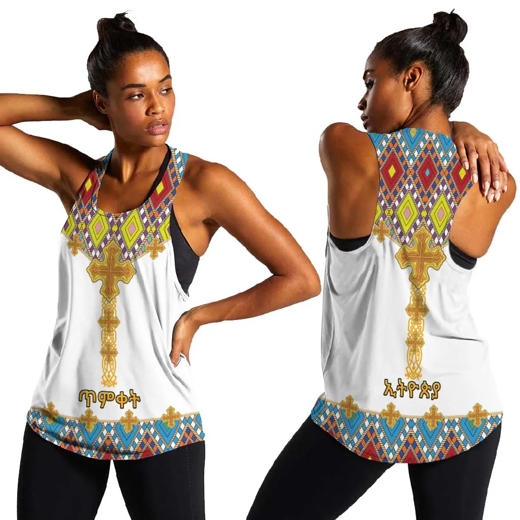 Happy Ethiopian Timkat Women Racerback Tank Cross Mix Tilet Pattern LT15