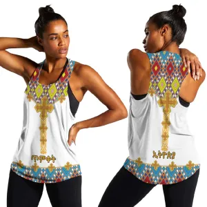Happy Ethiopian Timkat Women Racerback Tank Cross Mix Tilet Pattern LT15