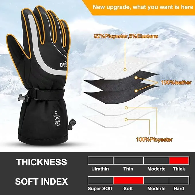 Heated Ski Gloves for Men Women Rechargeable Electric Winter Gloves with Touch Screen Windproof Thermal Gloves for Cycling Skiing Driving Climbing Hiking Camping Running Freezer Work Cold Hands