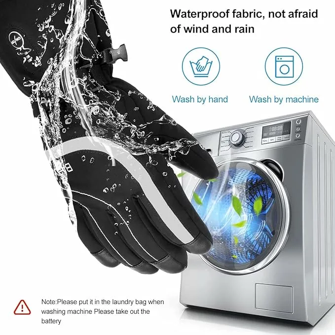 Heated Ski Gloves for Men Women Rechargeable Electric Winter Gloves with Touch Screen Windproof Thermal Gloves for Cycling Skiing Driving Climbing Hiking Camping Running Freezer Work Cold Hands