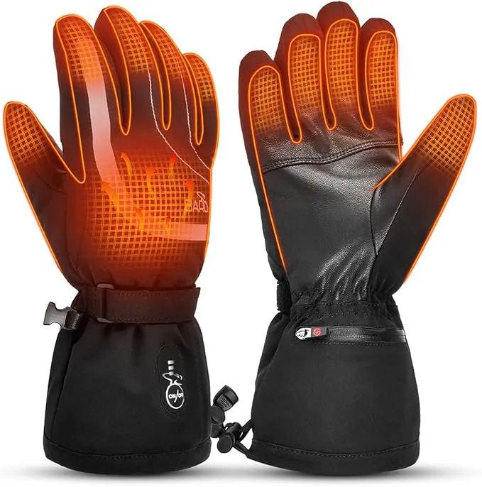 Heated Ski Gloves for Men Women Rechargeable Electric Winter Gloves with Touch Screen Windproof Thermal Gloves for Cycling Skiing Driving Climbing Hiking Camping Running Freezer Work Cold Hands