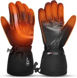 Heated Ski Gloves for Men Women Rechargeable Electric Winter Gloves with Touch Screen Windproof Thermal Gloves for Cycling Skiing Driving Climbing Hiking Camping Running Freezer Work Cold Hands