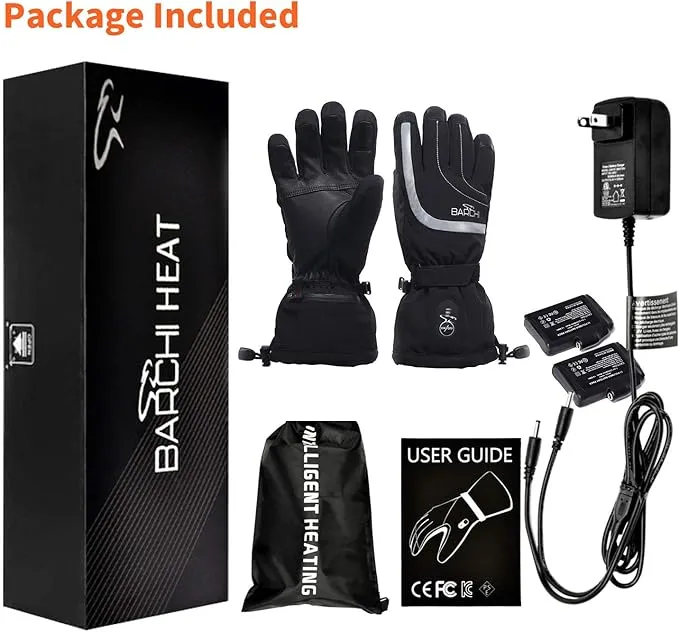 Heated Ski Gloves for Men Women Rechargeable Electric Winter Gloves with Touch Screen Windproof Thermal Gloves for Cycling Skiing Driving Climbing Hiking Camping Running Freezer Work Cold Hands