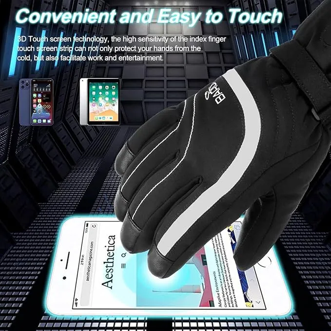 Heated Ski Gloves for Men Women Rechargeable Electric Winter Gloves with Touch Screen Windproof Thermal Gloves for Cycling Skiing Driving Climbing Hiking Camping Running Freezer Work Cold Hands
