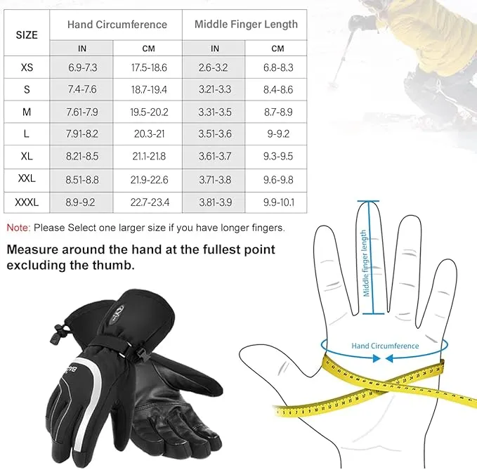 Heated Ski Gloves for Men Women Rechargeable Electric Winter Gloves with Touch Screen Windproof Thermal Gloves for Cycling Skiing Driving Climbing Hiking Camping Running Freezer Work Cold Hands