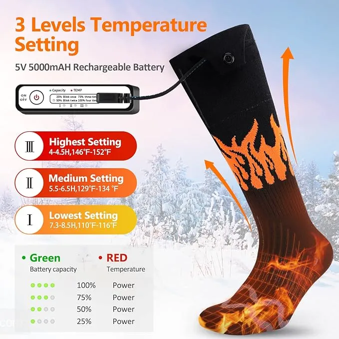 Heated Socks for Men Women - 2022 Upgraded Rechargeable Electric Heated Socks-Unisex Powered Cold Weather Heat Socks for Outdoor Riding Camping Hiking Motorcycle Skiing Warm Winter Socks