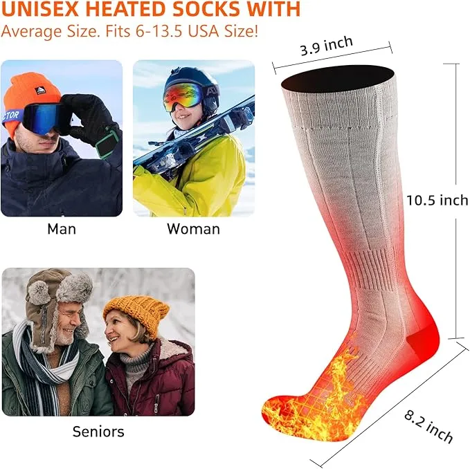 Heated Socks for Men Women, 5000mAh Rechargeable Washable Battery Operated Heating Socks, Electric Foot Warmer Thermal Socks for Hunting Camping Skiing Sports Outdoors