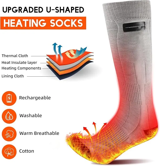 Heated Socks for Men Women, 5000mAh Rechargeable Washable Battery Operated Heating Socks, Electric Foot Warmer Thermal Socks for Hunting Camping Skiing Sports Outdoors