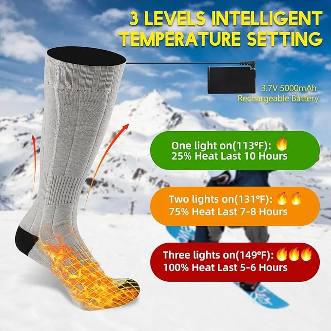 Heated Socks for Men Women, 5000mAh Rechargeable Washable Battery Operated Heating Socks, Electric Foot Warmer Thermal Socks for Hunting Camping Skiing Sports Outdoors