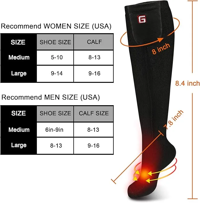 Heated Socks Rechargeable Electric Battery Heating Socks for Men Women with 3 Adjustable Heating Levels for Skiing Riding Hunting