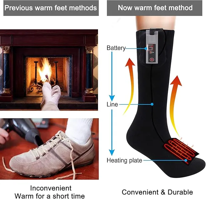 Heated Socks Rechargeable Electric Battery Heating Socks for Men Women with 3 Adjustable Heating Levels for Skiing Riding Hunting