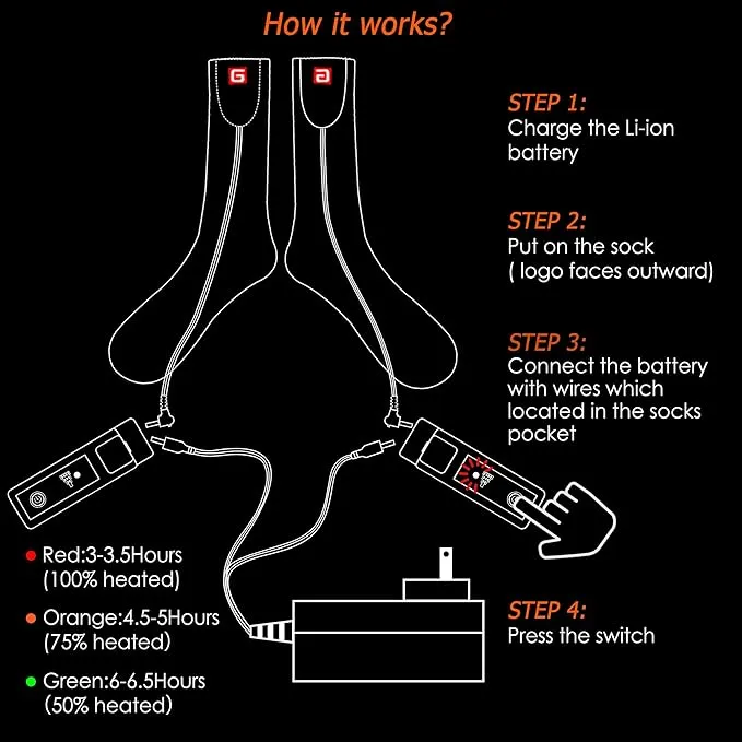 Heated Socks Rechargeable Electric Battery Heating Socks for Men Women with 3 Adjustable Heating Levels for Skiing Riding Hunting