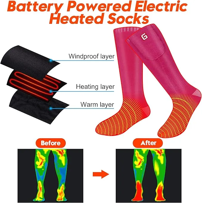 Heated Socks Women Electric Battery Socks Thermal Insulated Socks for Arthritis, Winter Thick Warm Cotton Sox Heating Foot Warmer, Unisex & USA 6-13 Size