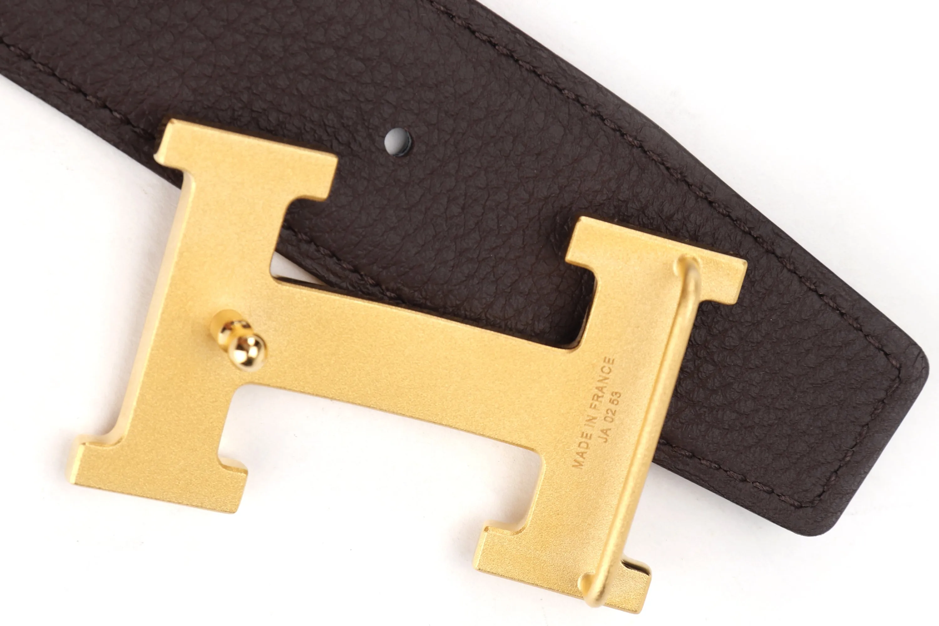 HERMES 100CM BELT BLACK & BROWN BRUSHED GOLD H BUCKLE, WITH DUST COVER & BOX