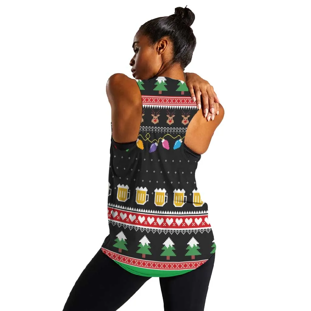 Ho Ho Ho Hold My Beer Santa Afro Women Racerback Tank Christmas Beer DT03