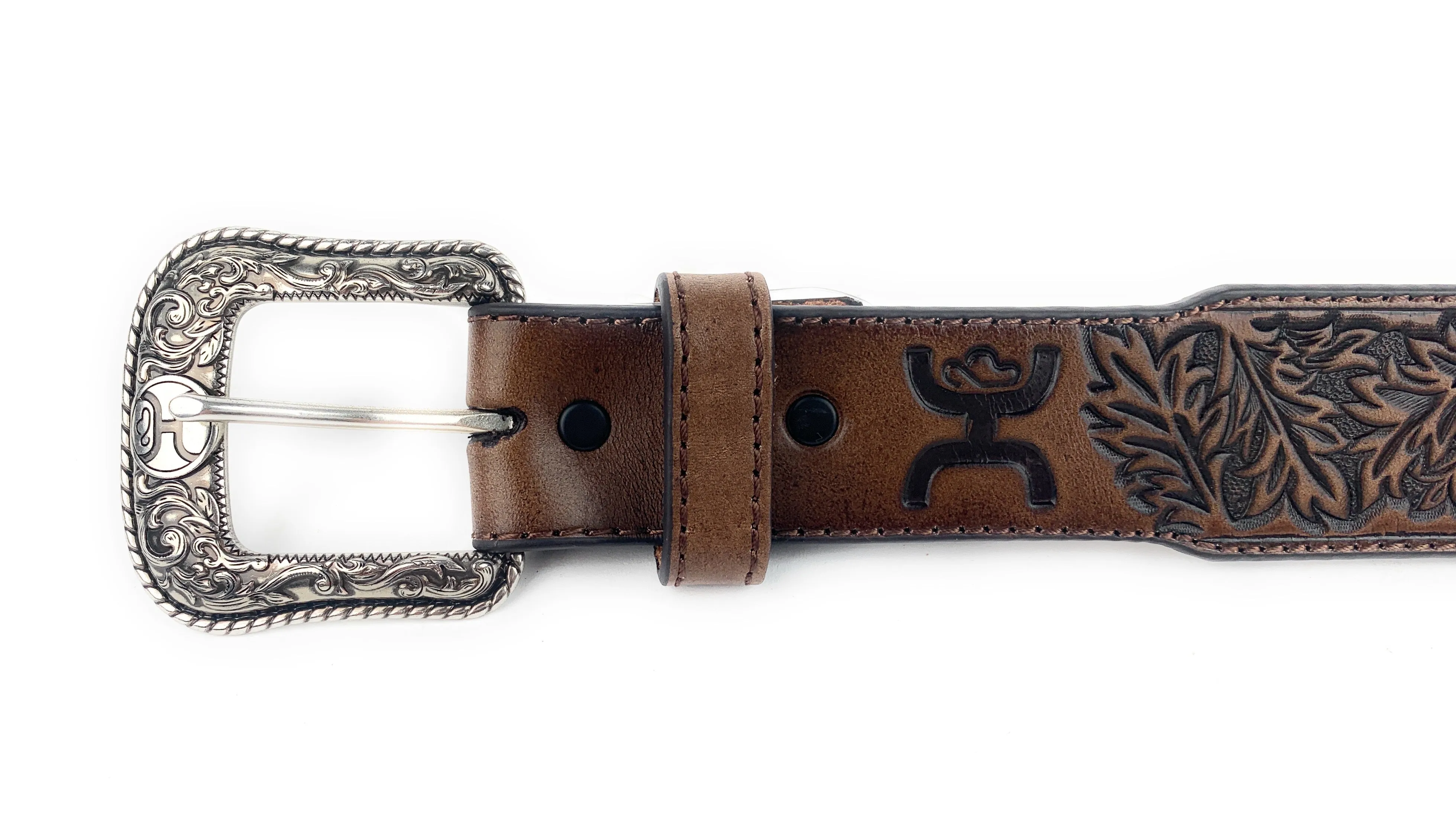 HOOEY Roughy Tapered Tooled Floral Pattern Leather Belt 1873BE9