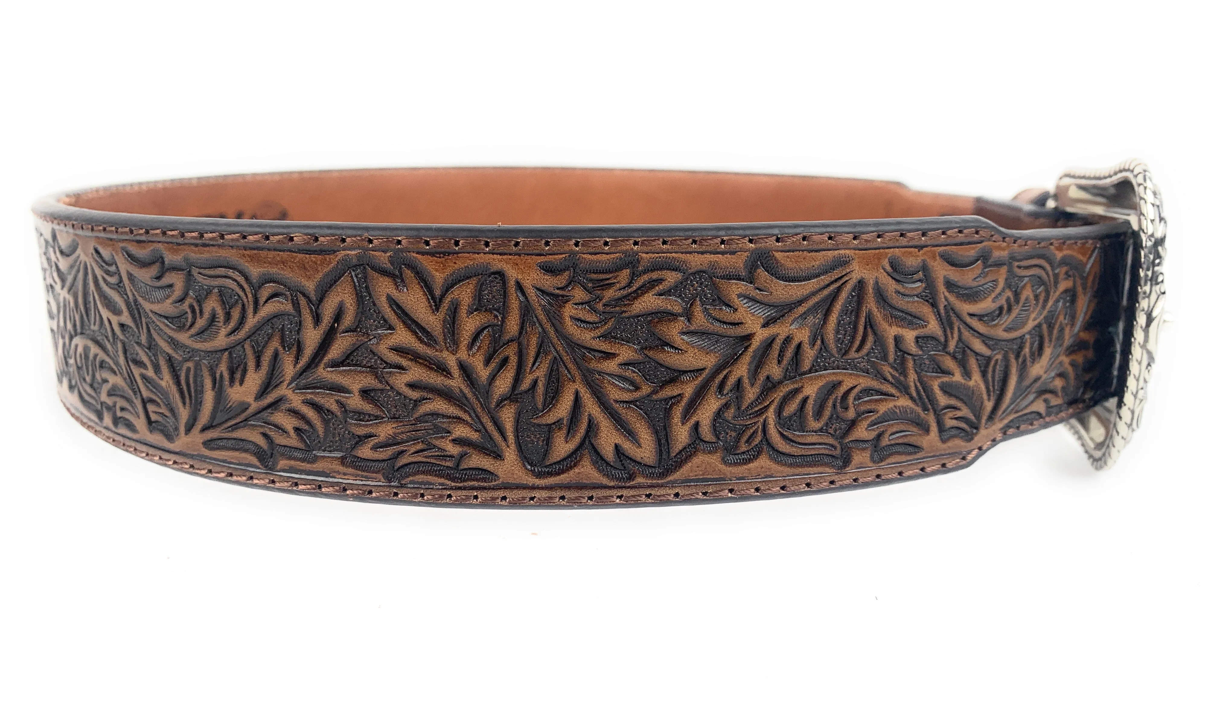 HOOEY Roughy Tapered Tooled Floral Pattern Leather Belt 1873BE9