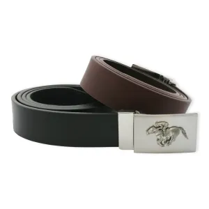 Horse Racing Leather Belt and Buckle Set Black or Brown