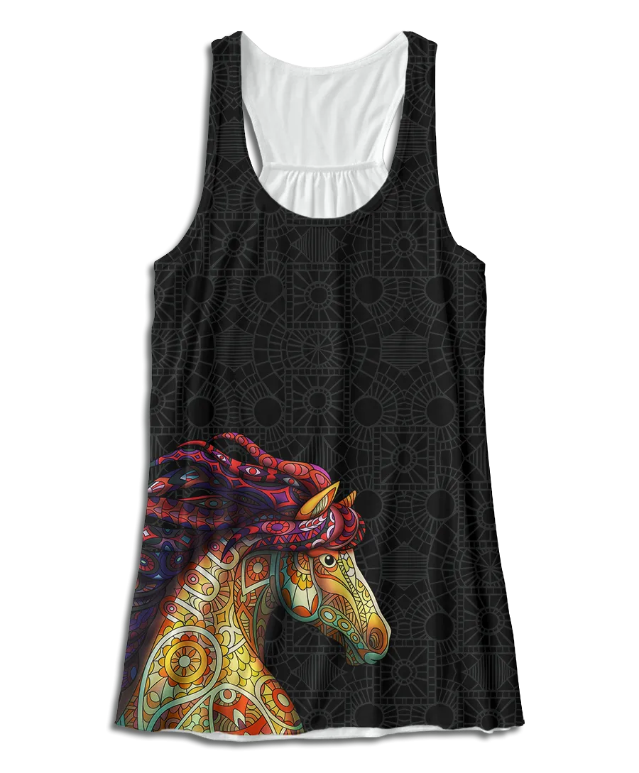 Horse Zentangle Racerback Tank Top