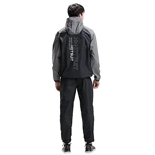 HOTSUIT Sauna Suit Men Weight Loss Jacket Pant Gym Workout Sweat Suits, Gray, XL