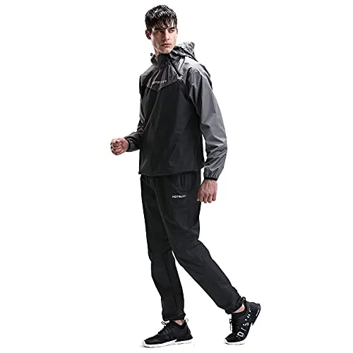 HOTSUIT Sauna Suit Men Weight Loss Jacket Pant Gym Workout Sweat Suits, Gray, XL