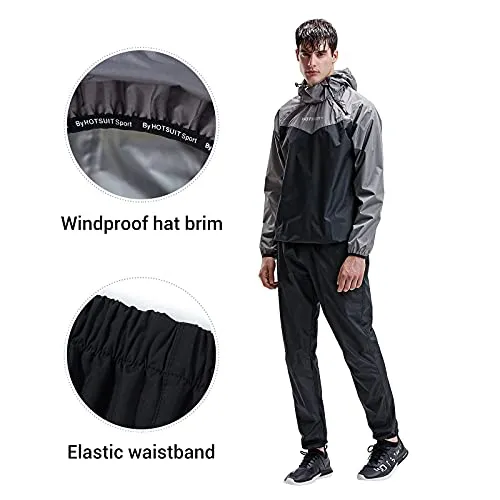 HOTSUIT Sauna Suit Men Weight Loss Jacket Pant Gym Workout Sweat Suits, Gray, XL