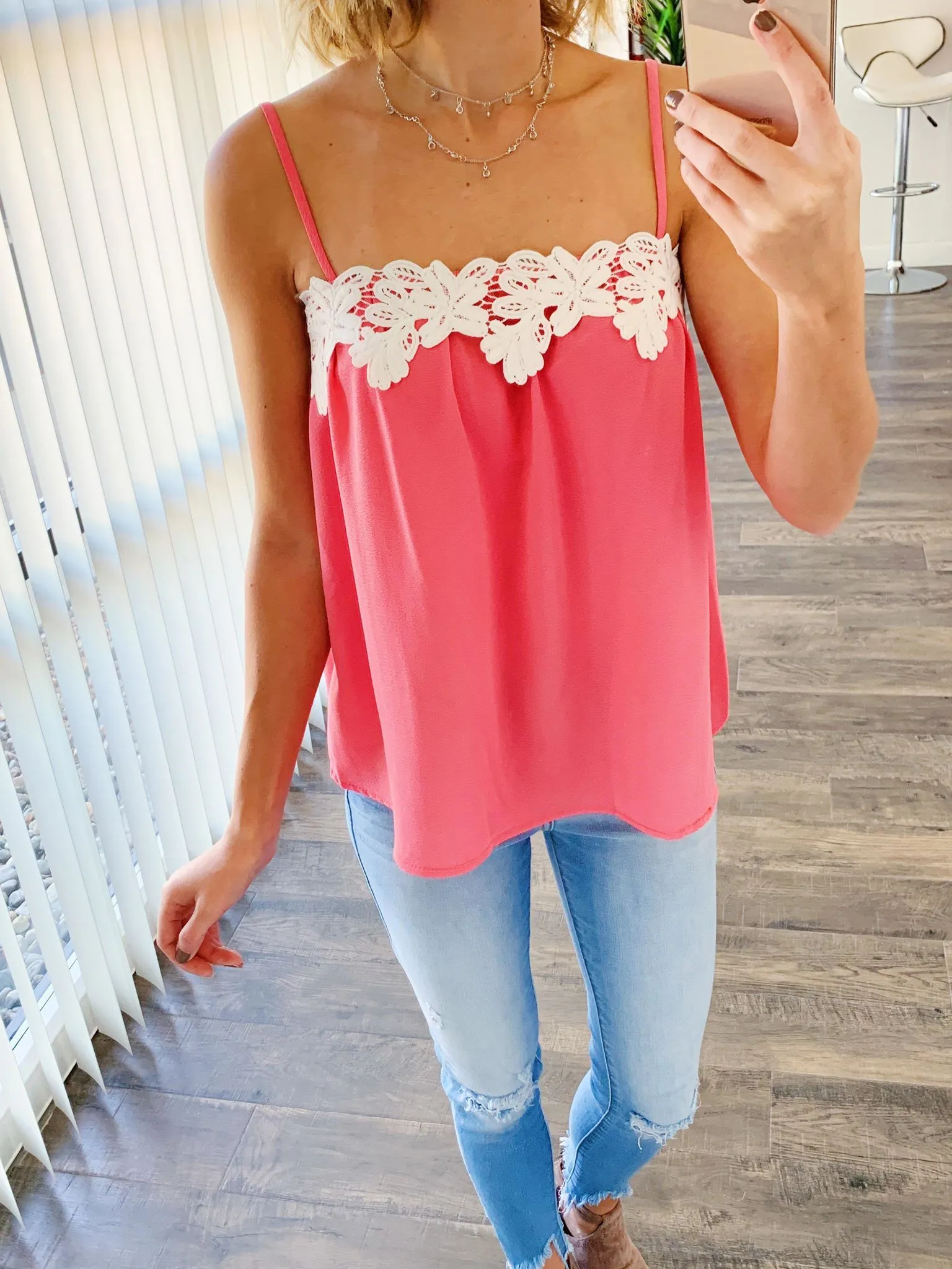 I Hold On Spaghetti Strap Tank Top- Coral