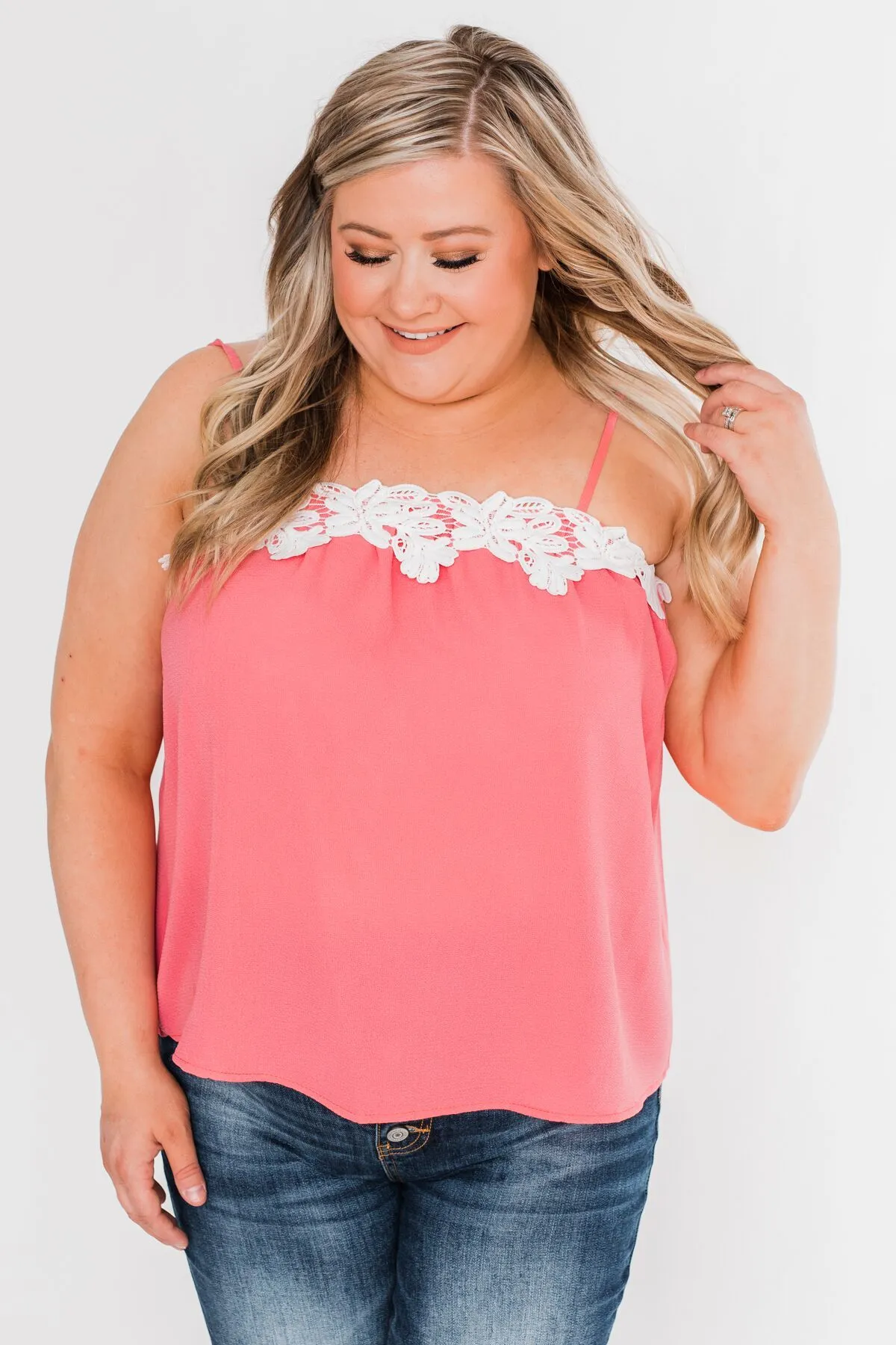 I Hold On Spaghetti Strap Tank Top- Coral