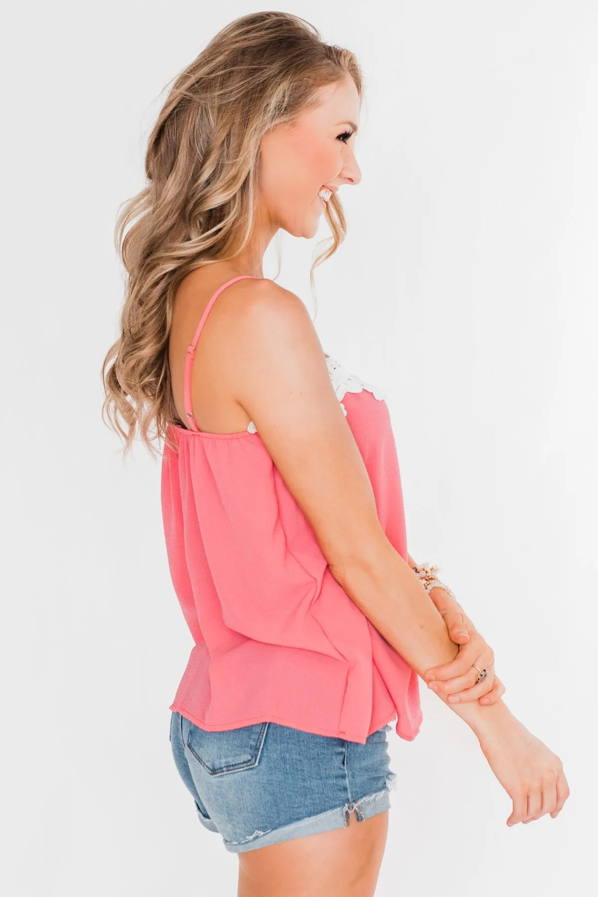 I Hold On Spaghetti Strap Tank Top- Coral