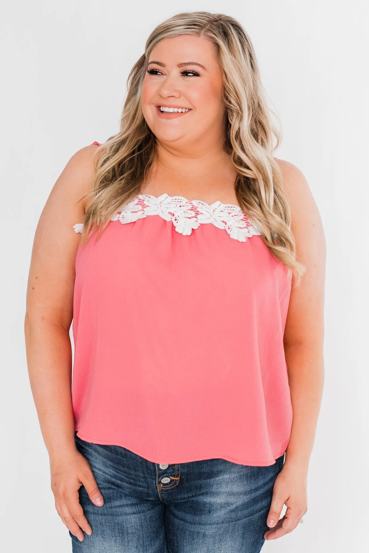 I Hold On Spaghetti Strap Tank Top- Coral