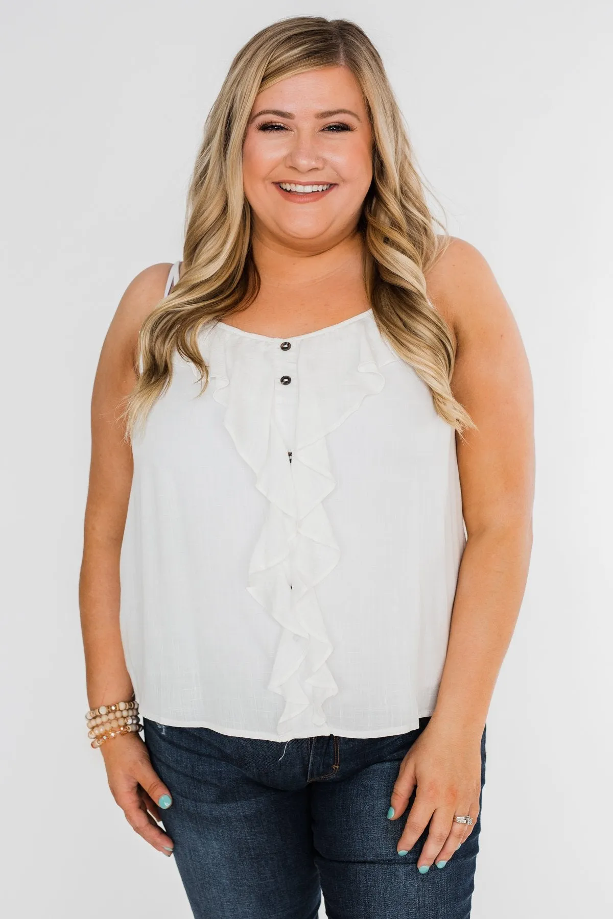 Ideal Situation Ruffle Tank Top- Ivory