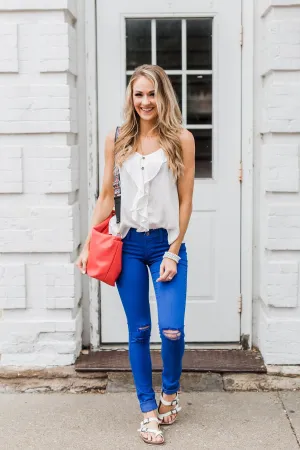 Ideal Situation Ruffle Tank Top- Ivory